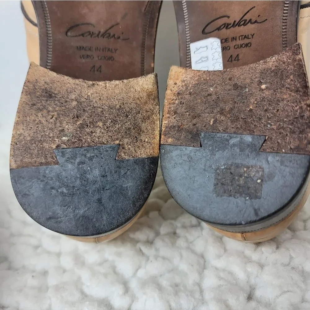 Corvari Made in Italy Beige Leather Cap Toe Dress Derby Shoes 11 Vero Cuoio